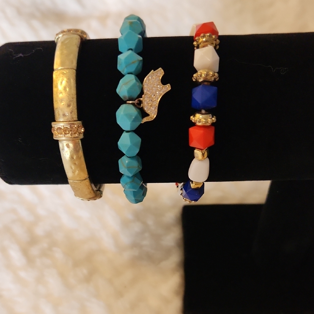 3 For 1 Eclectic Beaded Stretch Bracelets Women Jewelry